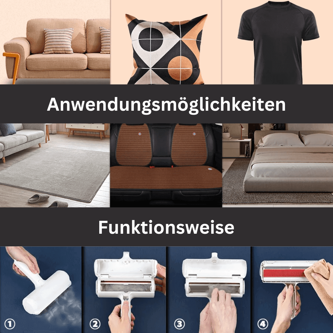 FellFrei Roller entfernt Tierhaare von Sofa, Bett, Teppich